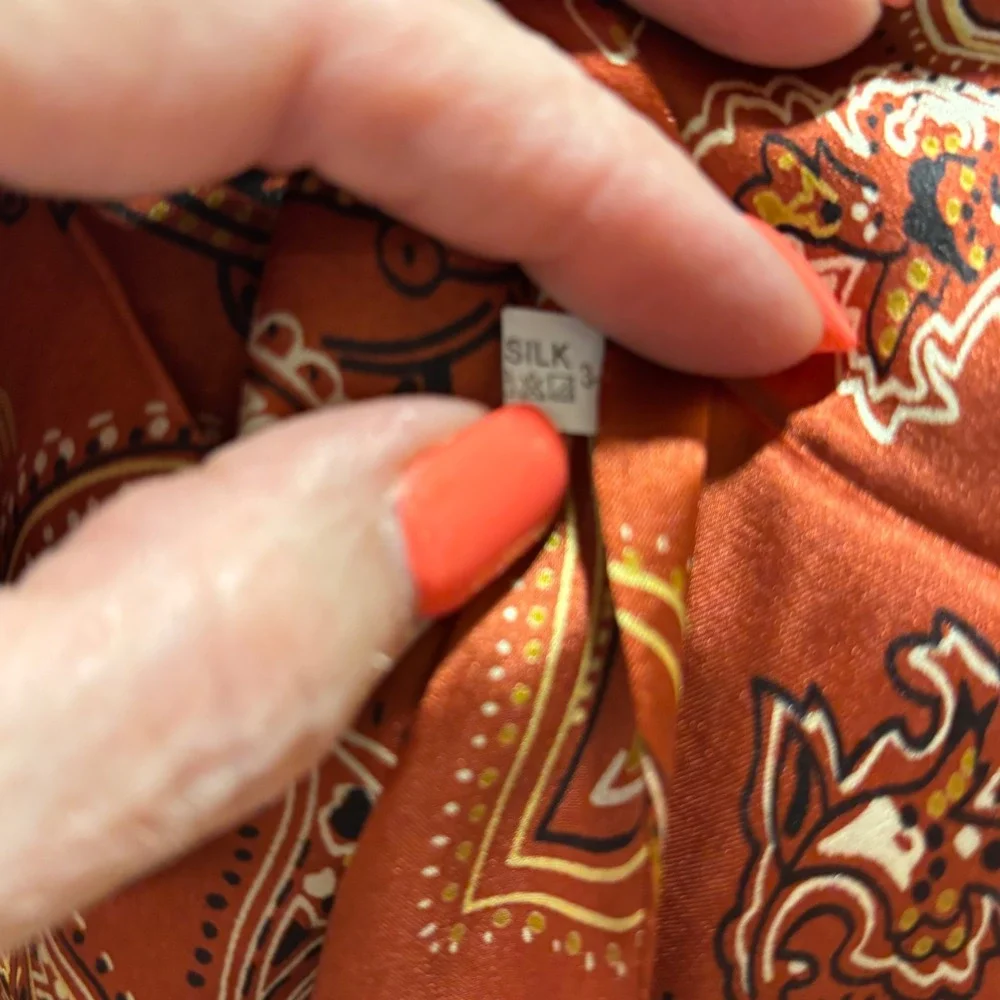 100% Silk‎ Scarf Rust Paisley Fringe Burnout Lightweight Accessory